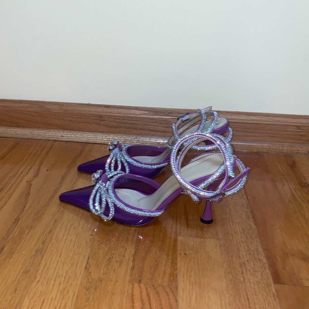 Mach & Mach Purple Double Rhinestone Bow Wrap Around the Ankle Pump! AUTHENTIC💜